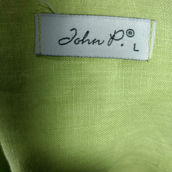 John P. Mens Green Button Down 100% Linen Shirt - Picture 6 of 6